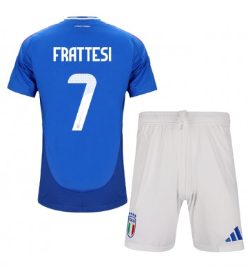 Italien Davide Frattesi #7 Hjemmebanesæt Børn EM 2024 Kort ærmer (+ korte bukser)